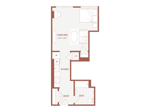 Floor plan for studio, 1 bath, 578 sqft